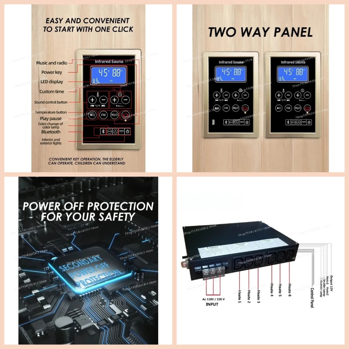 Sauna room control panel with shell, temperature control timing multi-function control panel