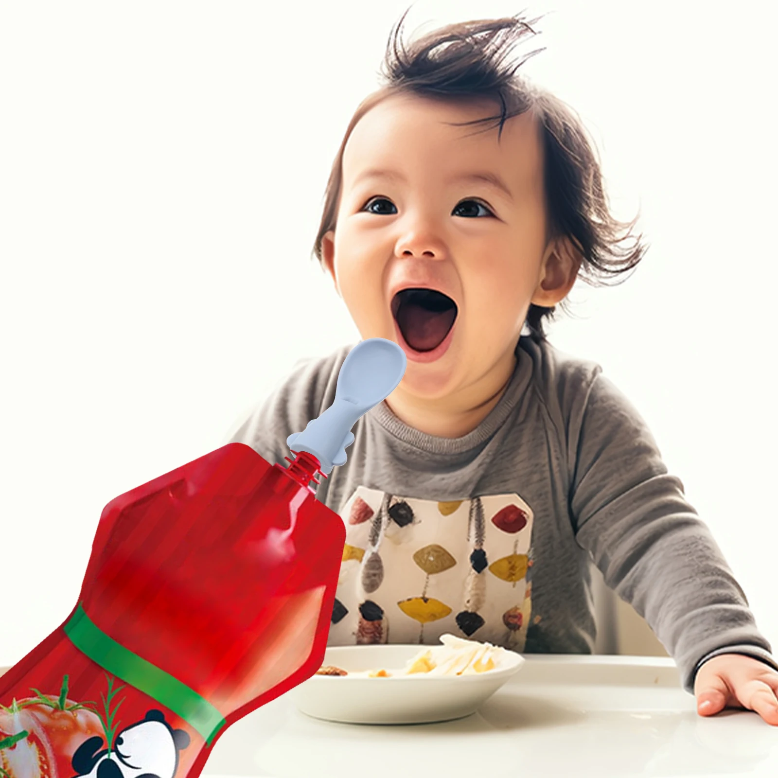 

4Pcs Silicone Baby Food Pouch Spoons Squeeze Pouch Attachments Infant Feeding Supplies Small Spoons Newborn Toddler Feeding