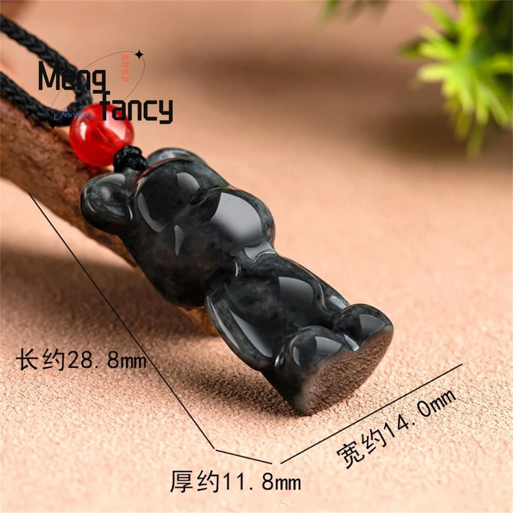 Natural Myanmar A-goods giadeite Wuji Seed Cute Bear Jade Pendant Simple Retro Exquisite Best seller Mascot Fashion Fine Jewelry