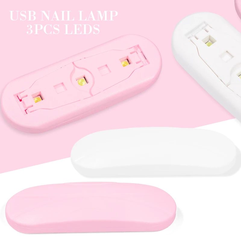 Mini máquina secadora de unhas portátil com cabo USB, lâmpada manicure UV, uso doméstico DIY, lâmpada para secagem polonês, verniz, 6W, 3 LED