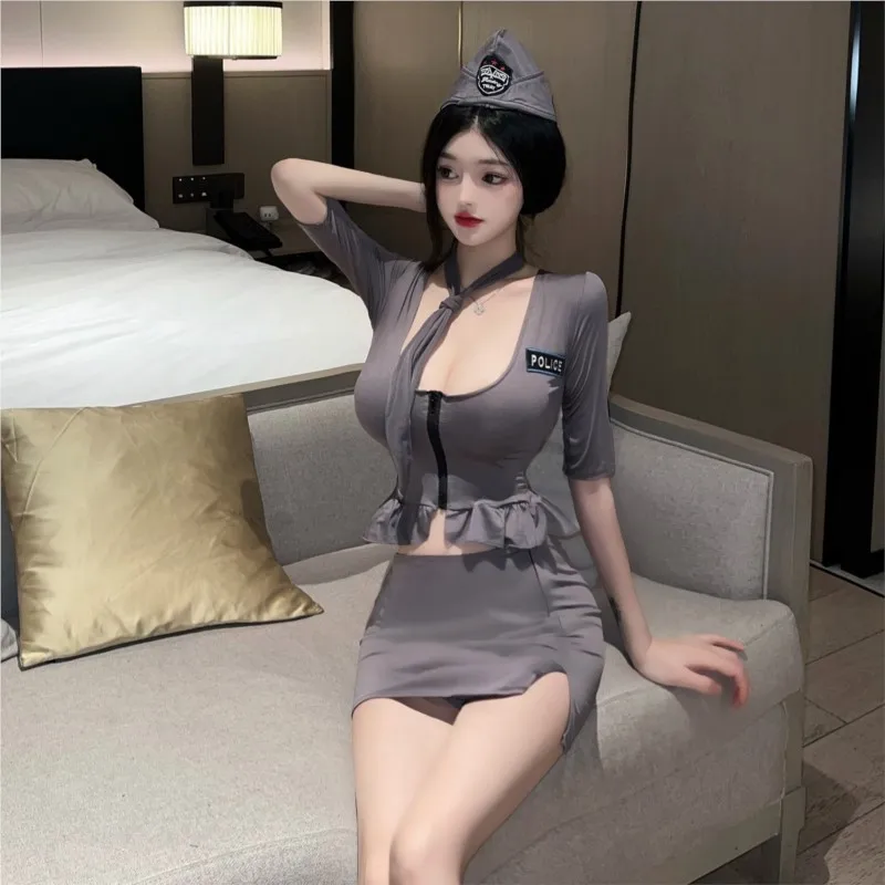 

Lingerie Tight fitting flight attendant deep v exposed breast short hip hugging skirt eroties clothing sexy girl Women pajama