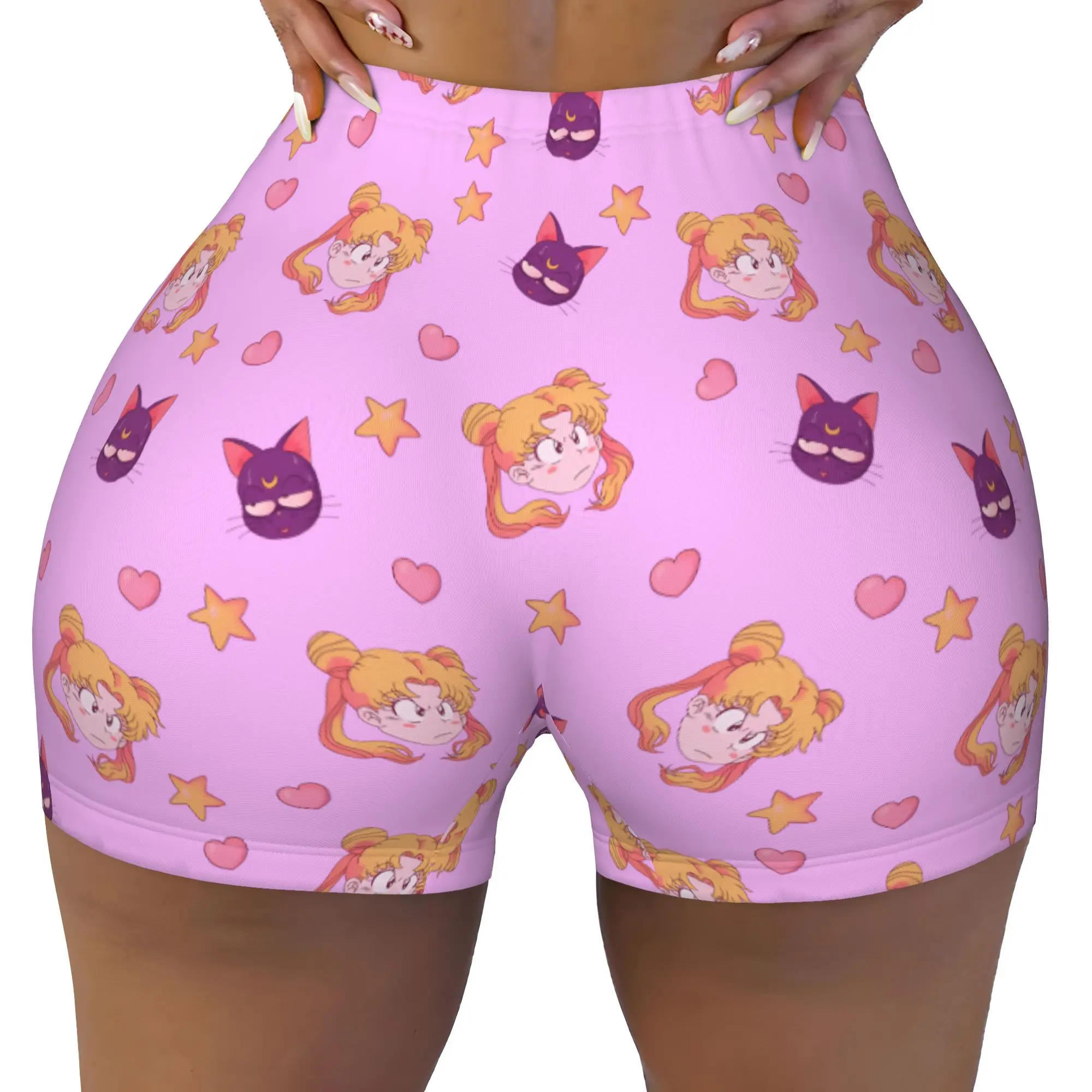 Custom Sailors Manga Moons Volleyball Biker Gym Shorts Women's Usagi Tsukino Anime Athletic Workout Yoga Shorts