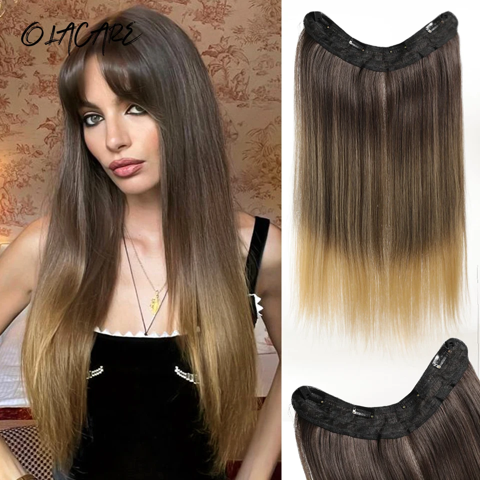 

Synthetic 4 Clip In Hair Extensions Long Curly Wavy Hairstyle Hairpiece Omber Brown Blonde Natural Fake Straight Hair For Women