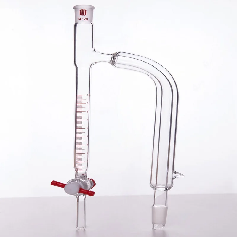 SYNTHWARE Water separation distillation receiving tube with interlayer, 5mL/10mL, Joint 14/20, PTFE valve, Borosilicate glass