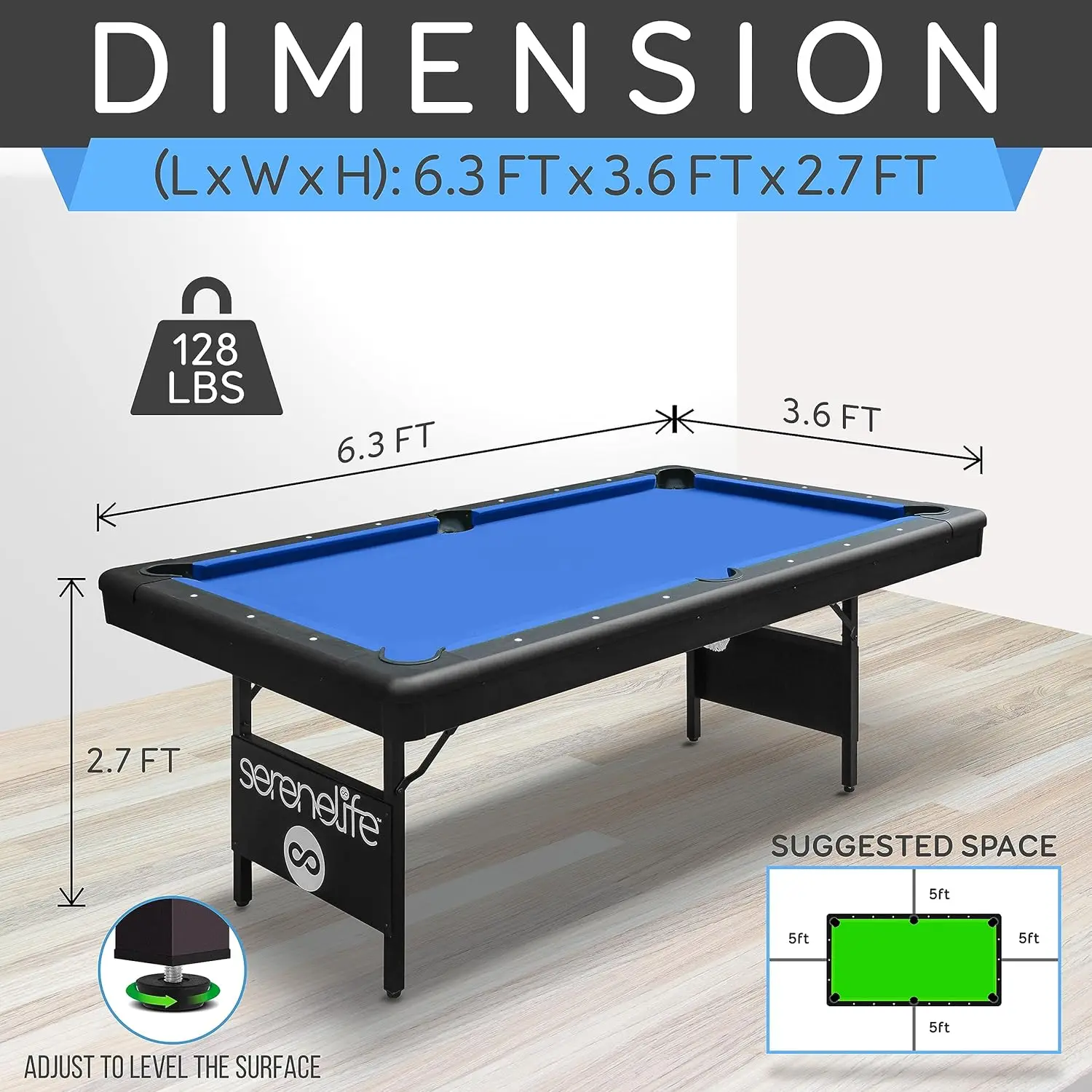 6-Ft Folding Pool Table - Welded Leg Supports W/ Safety Anti Collapse Locks, 128LB Heavy Duty Billiard Game & Accessory Set