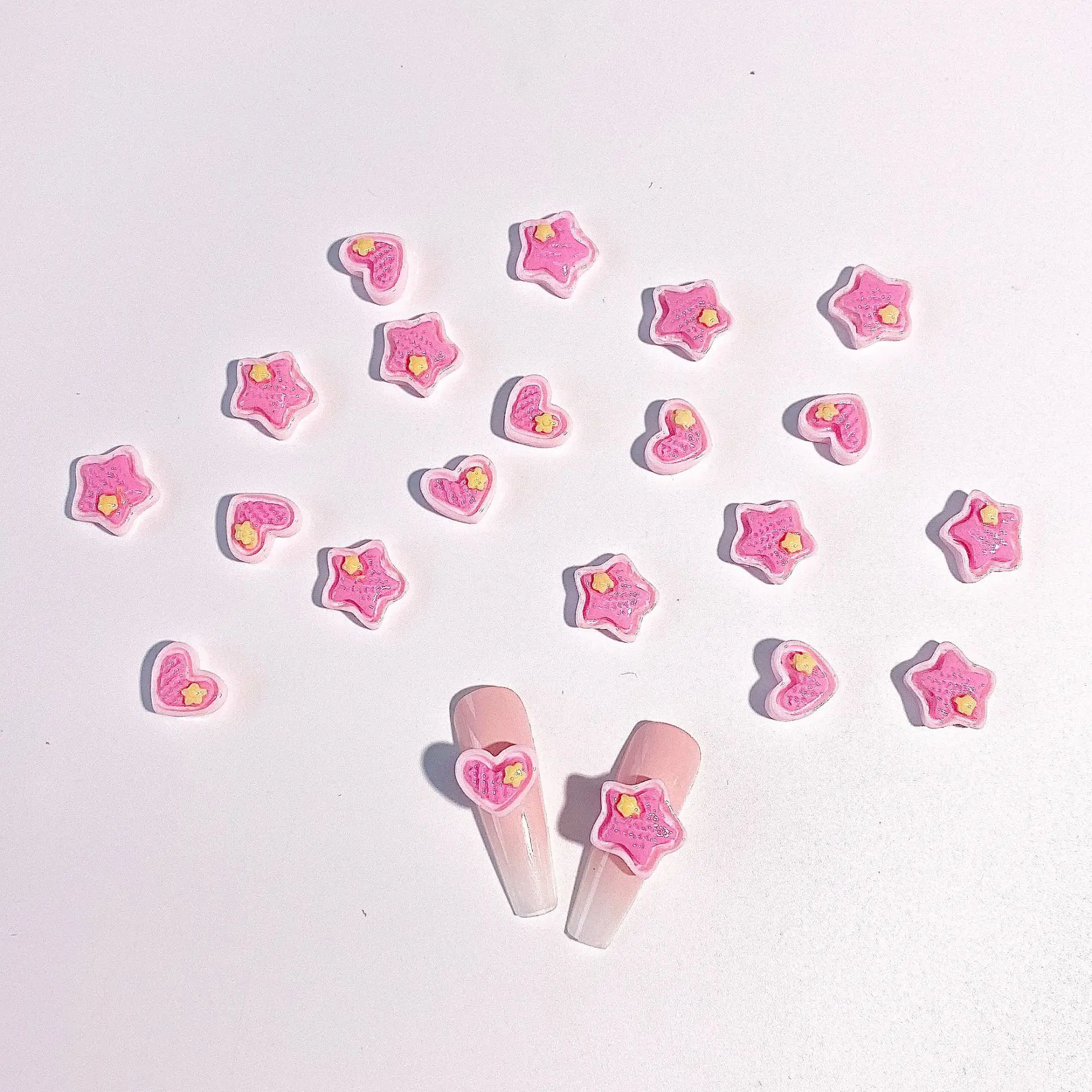 30PCS Hemmed 3D Pink Star Heart Nail Art Charms Kawaii Accessories Parts For Manicure Decor Nails Decoration Supplies Material