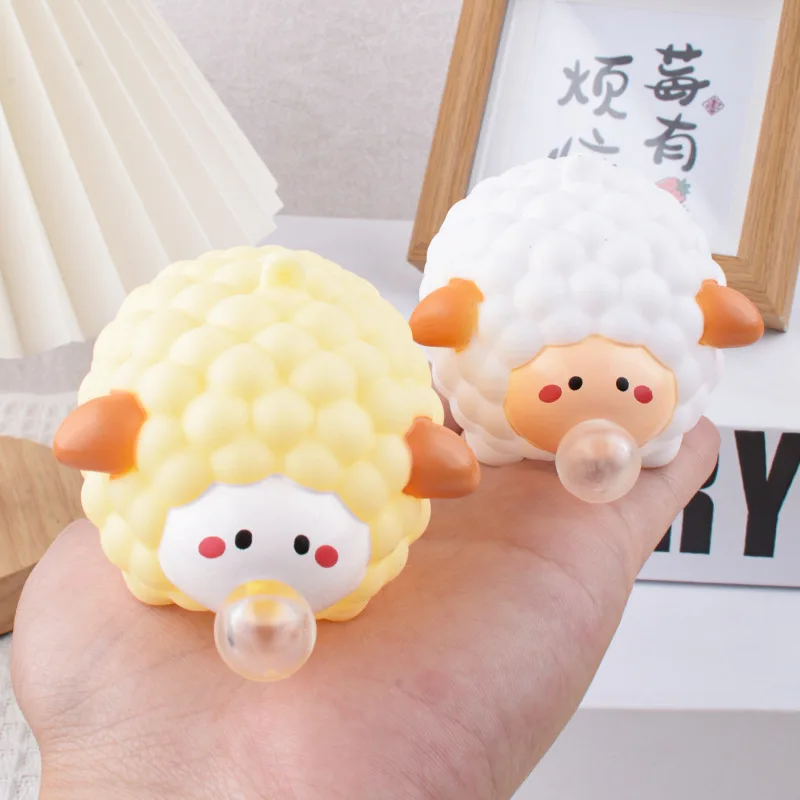 Cute Cartoon Sheep Pinch Toy Spit Bubble Funny Relax Ball Sensory Fidget Toy Small Squeeze Ball Toy Desktop Decor Gifts For Kids