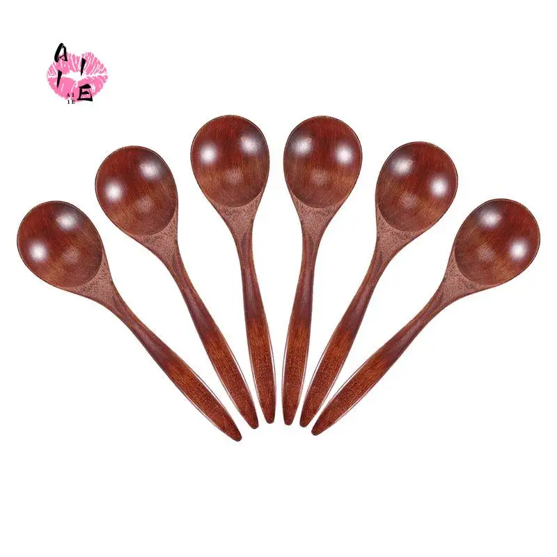 A11E-Wooden Spoons For Eating, 6 Pieces Natural Wood Eating Spoon, 7 Inch Eco-Friendly Handmade Teaspoon For Dinner, Salad Desse