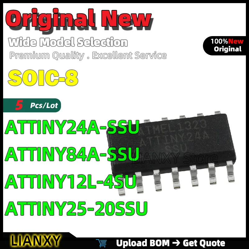 

5 шт. SOIC-8 ATTINY24A-SSU ATTINY84A-SSU ATTINY12L-4SU ATTINY25-20SSU 8-битный микроконтроллер, новый оригинальный