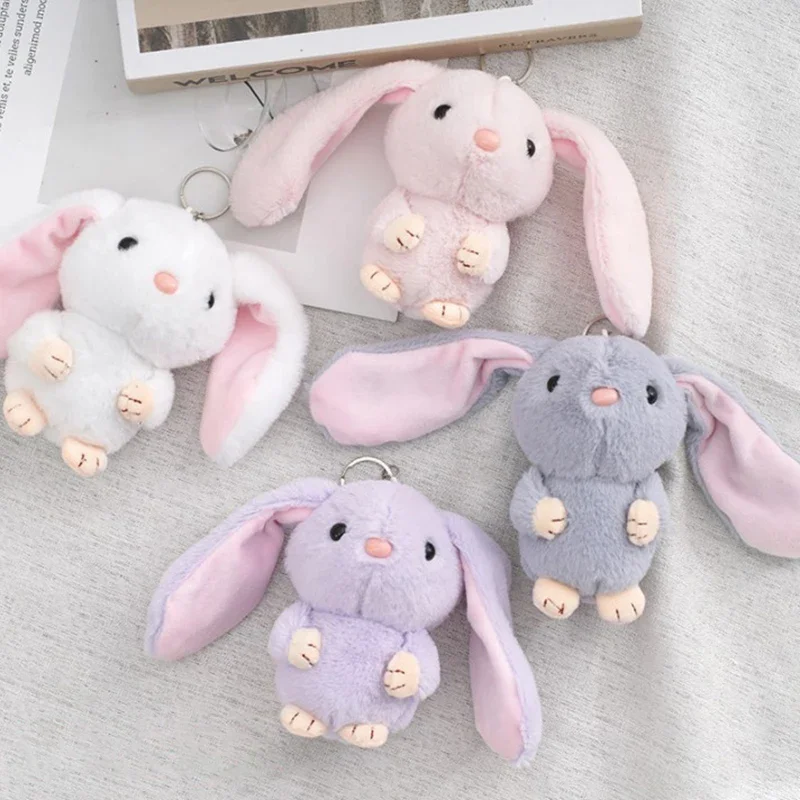 Long-eared Rabbit Doll Key Ring Pendant Cute Little White Rabbit Plush Gift Doll Bag Keychain Gift Children Sleeping Doll