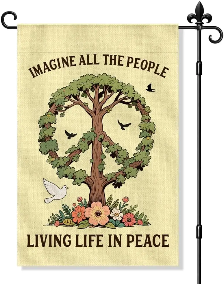 تخيل جميع الأشخاص الذين يعيشون الحياة في السلام حديقة العلم مزدوجة الوجهين ساحة الديكور في الهواء الطلق 12x18 بوصة ، علم الشرفة الوحدة ، T ZZJ