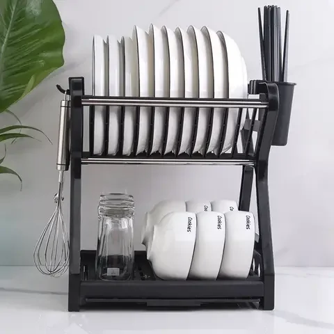 2021 Kitchen Dish Bowl Drying Holder Storage Rack with 2-Layer Chopstick Cage Dish Filter Rack Tableware Storage Tray Box Basket