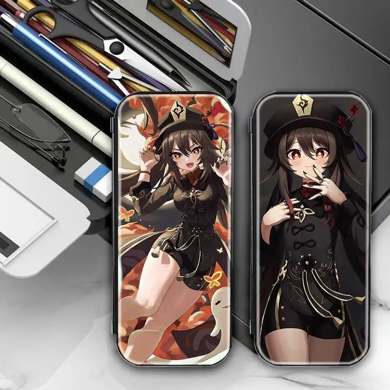 Genshin Impact Hu Tao Merchandise Student Campus Study Supplies DIY Pattern Multifunctional Pencil Case With Calculator Anime