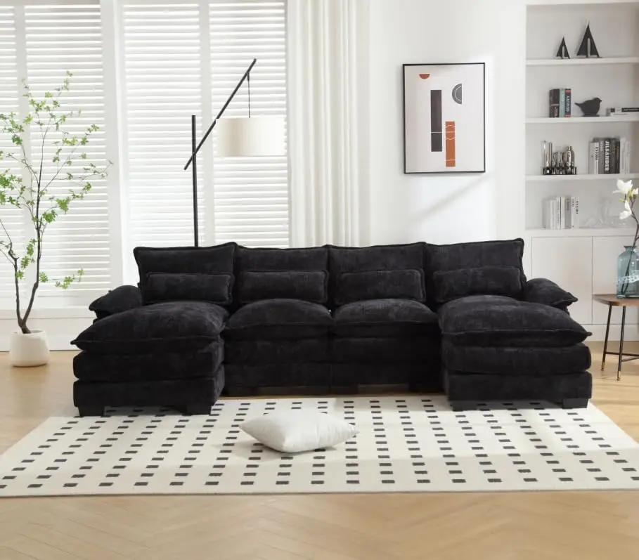 

Современный угловой диван-кровать 110 дюймов, глубокий, на 4 места, с обивкой из ткани шенилл, комфортный, с возможностью индивидуального заказа