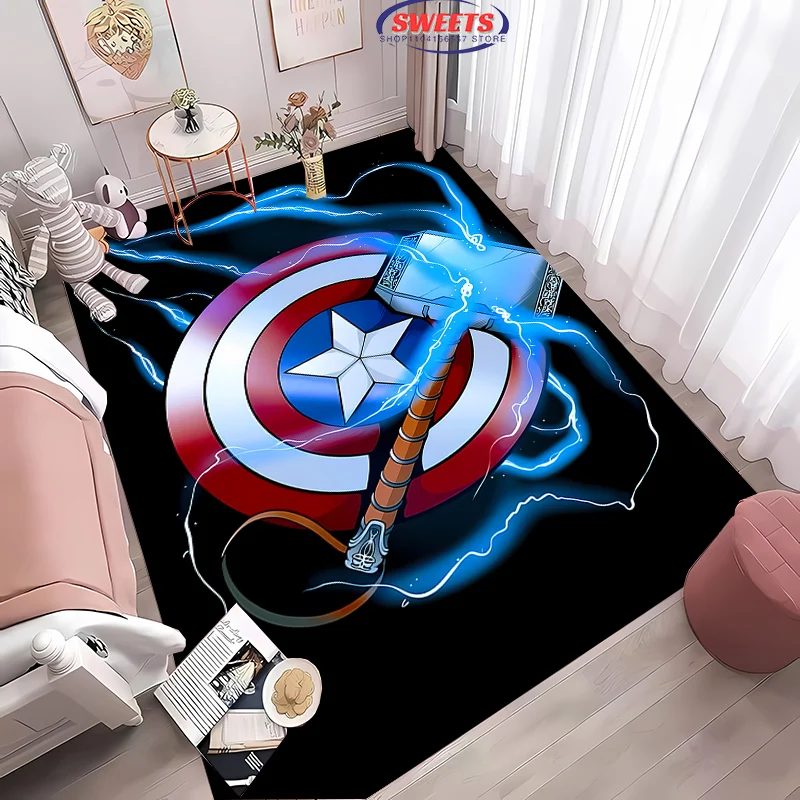 

3D Printing Classic Marvel Captain America Logo Carpet, Bedroom Sofa Hair Office Four Seasons Mat Durable Machine Washable Rug