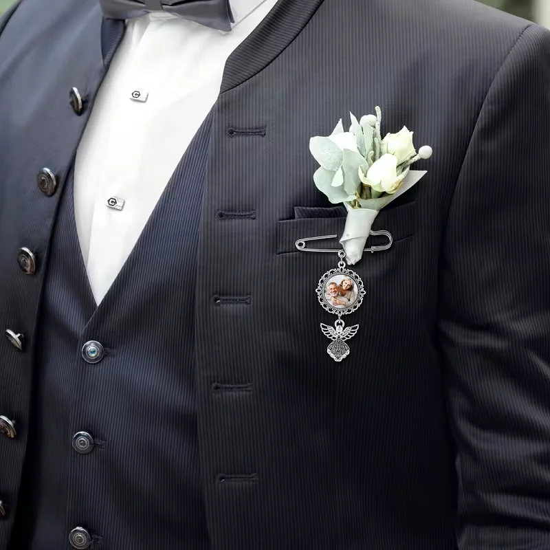 Memorial bouquet brooch, customised photo brooch, personalised party and wedding gift, customised photo gift for couples