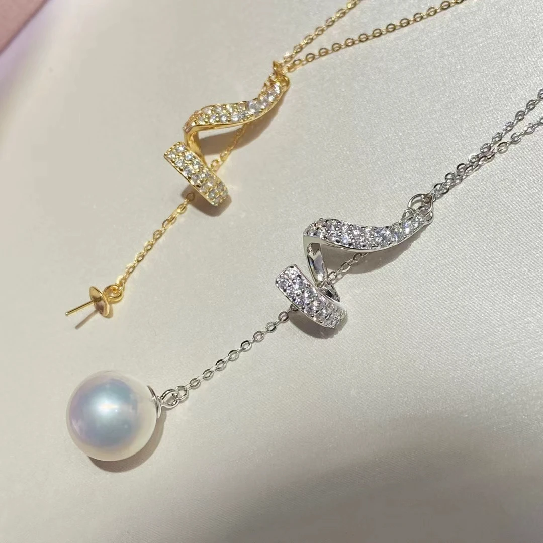 S925 Sterling Silver Necklace Findings Jewelry Base Settings Mountings Parts Mounts for 10-11mm Pearls Stones 5pcs/lot