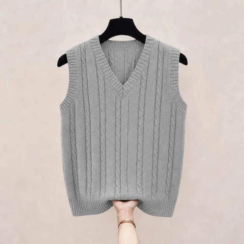 Men Thick Fleece Lined Cable Knit Sweater Vest V Neck Sleeveless Warm Knit Waistcoat Autumn Winter