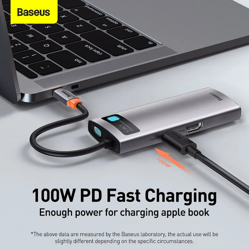 Baseus USB C HUB Multi HUB Ethernet Network PD 100W Type C Docking Station Splitter HDMI-Compatible USB 3.0 Adapter For Macbook