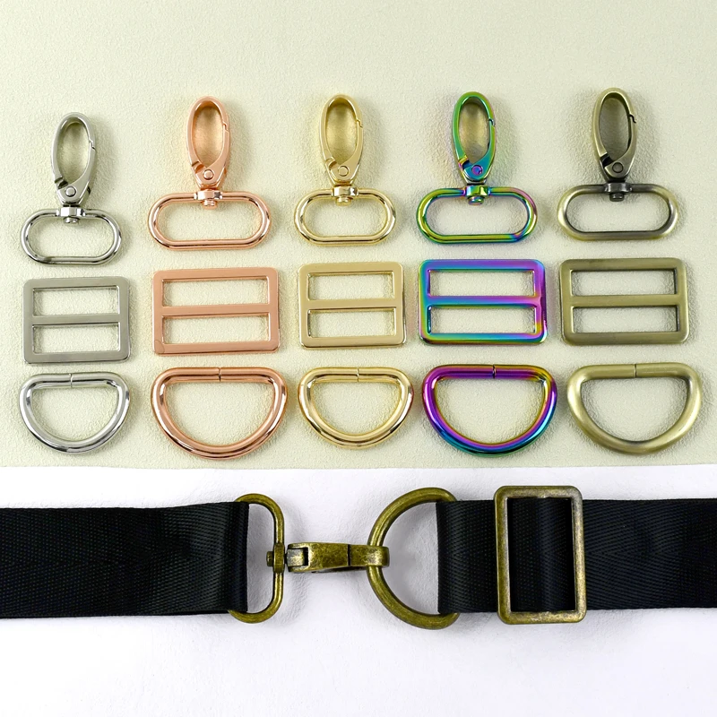 2/3Sets 16-38mm Metal Lobster Swivel Buckles Webbing Adjuster Tri-Glide Slider Bag Straps D Ring Buckle DIY Hardware Accessories