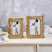 1PC Vintage Gold Palm Leaf Pattern Resin Photo Frame, suitable for family photo display and shooting prop decoration