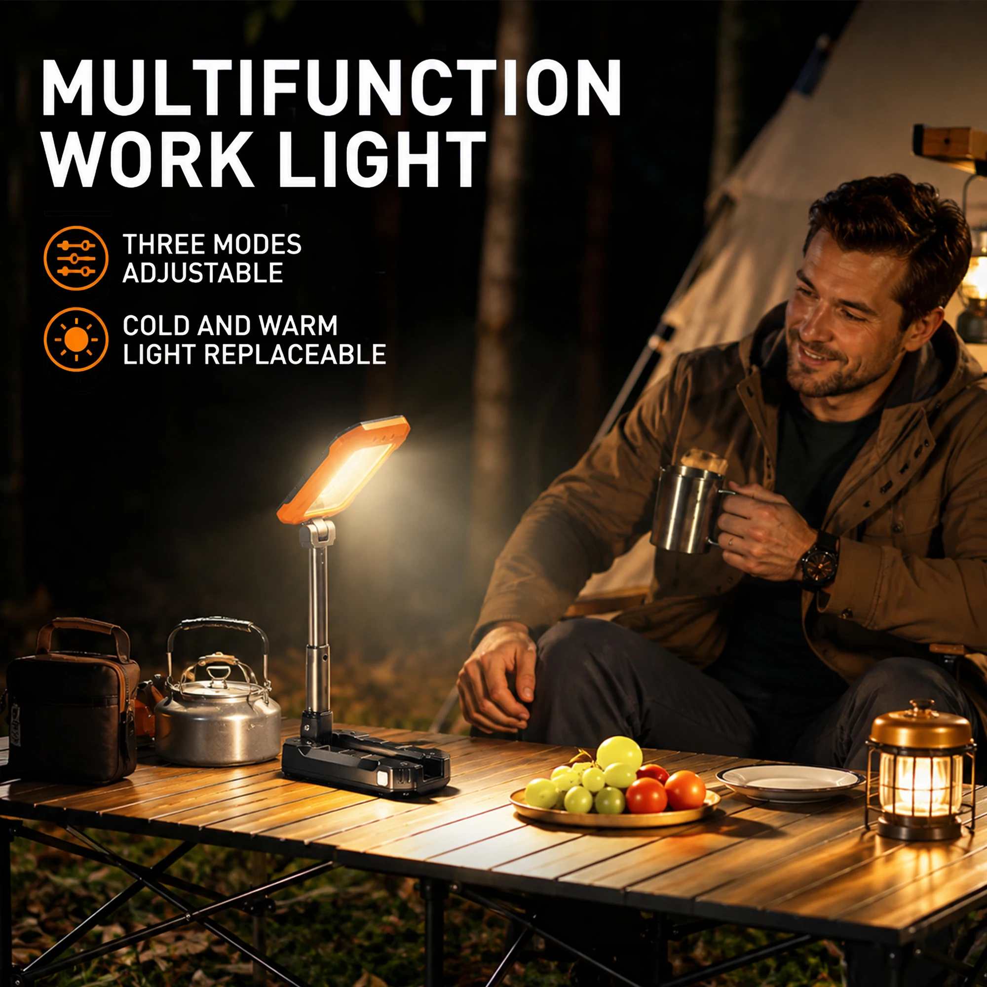 Work Light, Portable LED Work Lights, 7000mAh Rechargeable Camping Lights, 1200 Lumens Magnetic Work Light for Job Site