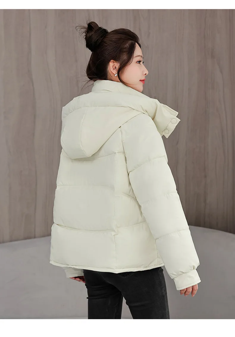 Winter Thick Puffer Coat Women Zip Up Windproof Russian Cold Weather Snow Jacket Detachable Hooded Outerwear Candy Color New