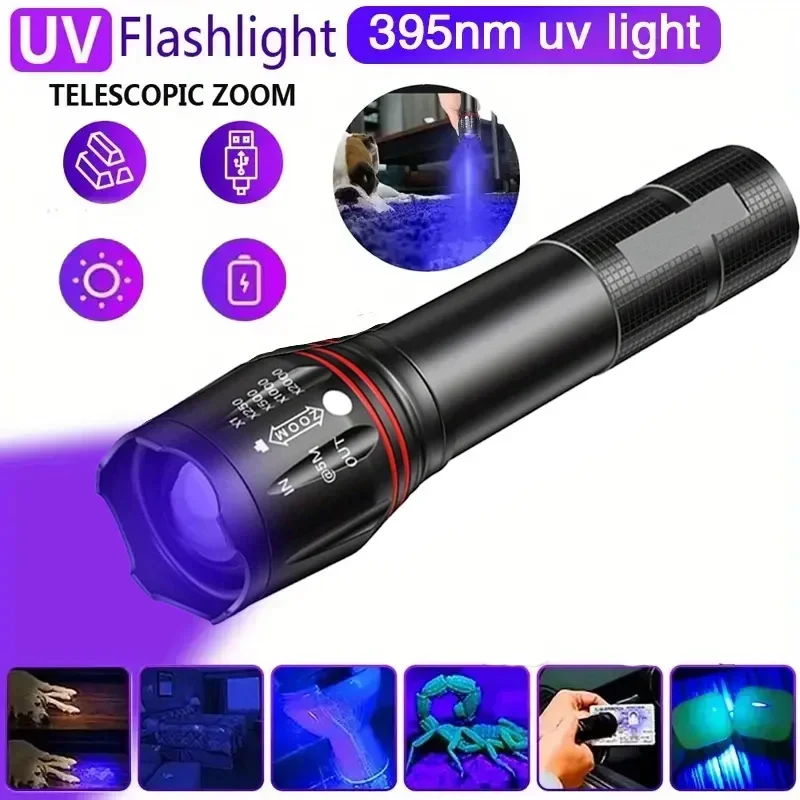 T6 LED UV Flashlight 395nm-Zoomable Ultraviolet Torch for Scorpion Hunting,Fluorescent Detection&Pet Stain Finding (Blacklight)