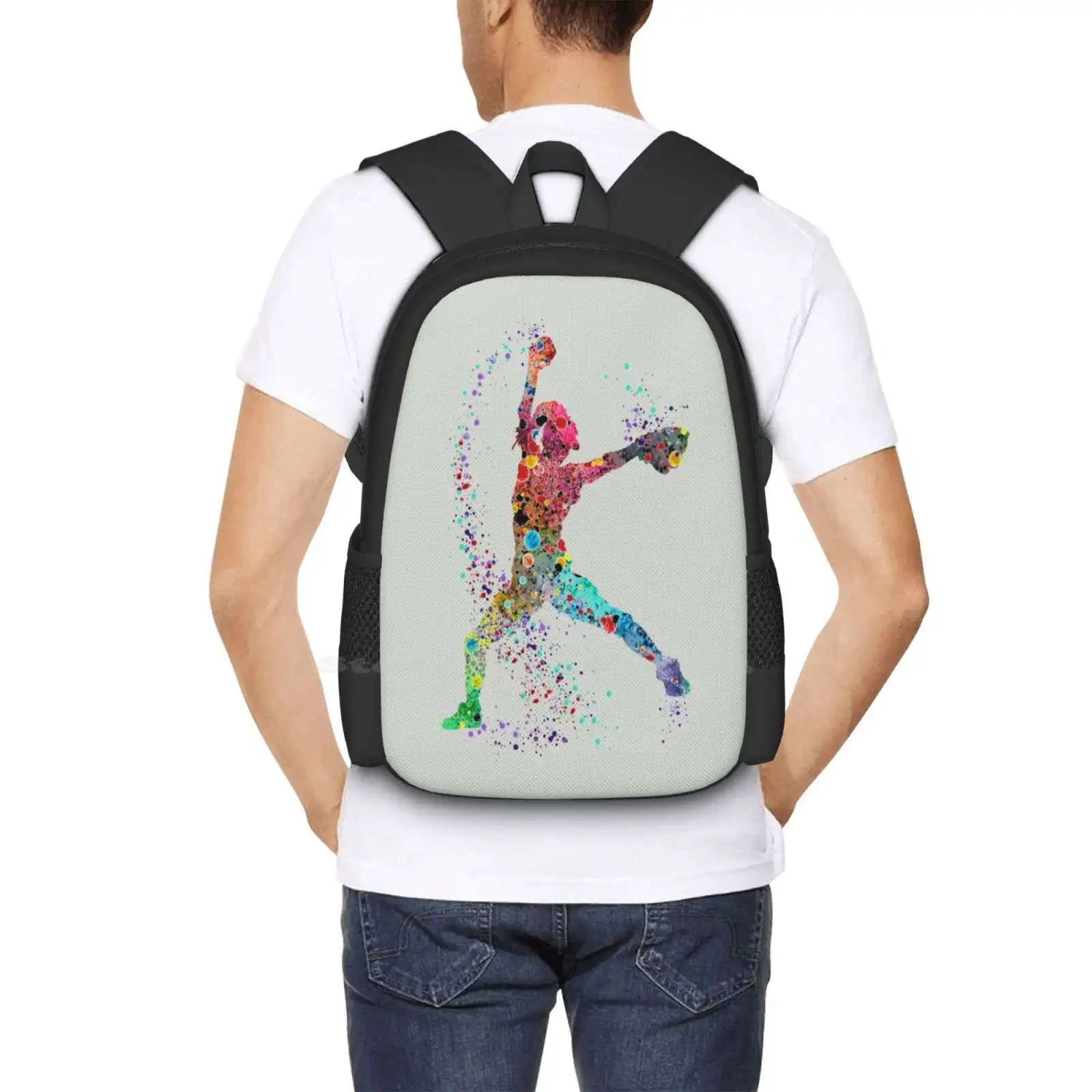 Lanzador de béisbol y Softball para niña, pintura de acuarela, impresión artística, bolsas Unisex, bolsa para estudiantes, mochila, jarra deportiva, recién llegados