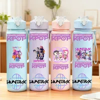 KPop Demon Hunters Gradient Water Bottles 750ml High-capacity Drinking Straw Cup Portable Outdoor Bottles Office School