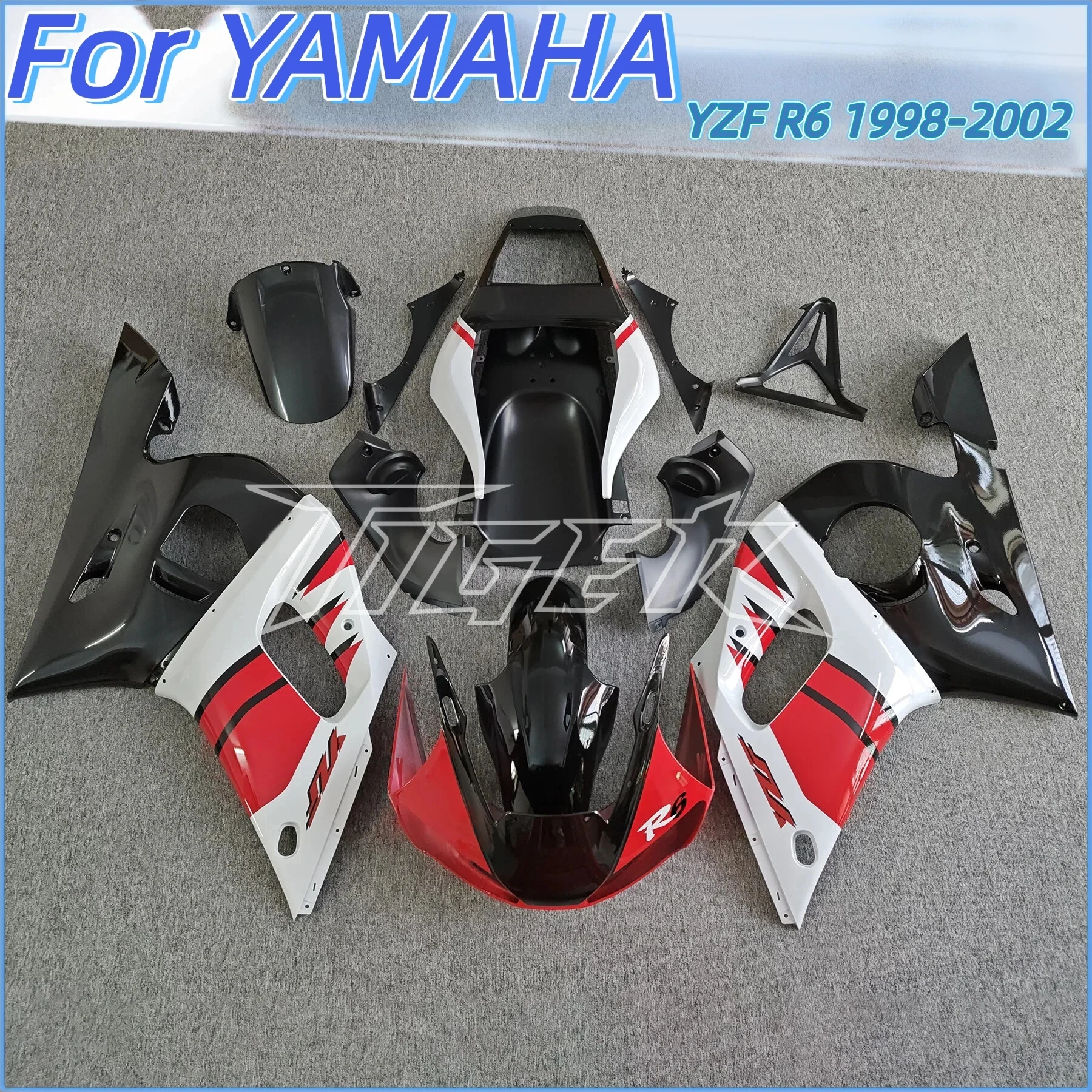

Custom Motorcycle Fairings Kit For YAMAHA YZFR6 1998 1999 2000 2001 2002 YZF-R6 98-02 Red White Fairing Bodywork Set