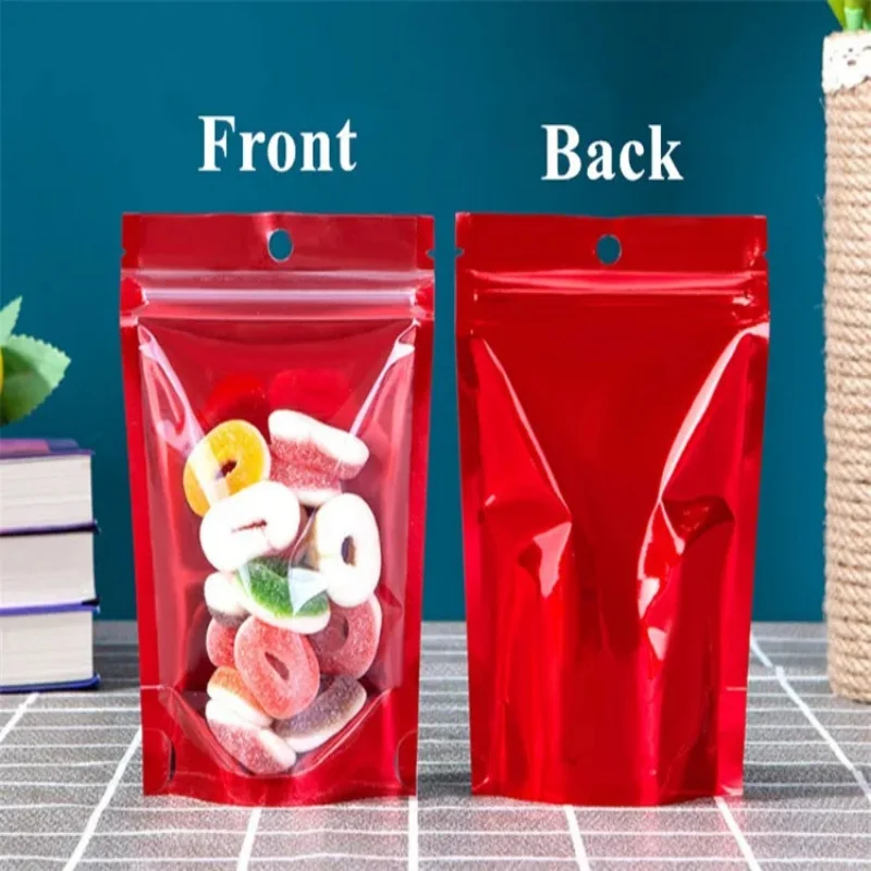 

100PCS Clear Red Ziplock Packaging Stand-up Bag DIY Cocoa Matcha Powder Snack Candy Coffee Beans Dates Mo Gifts Storage Pouches