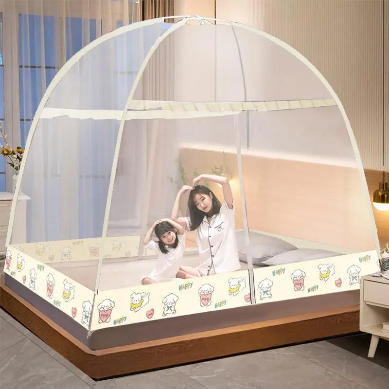New Model Mongolian Yurt Mosquito Net Double Bed round Top Full Bottom Breathable Comfortable Nylon Fabric Glass Fiber Pole