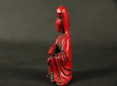 Chinese hand carved red coral goddess guanyin bodhisattva figure Buddha statue