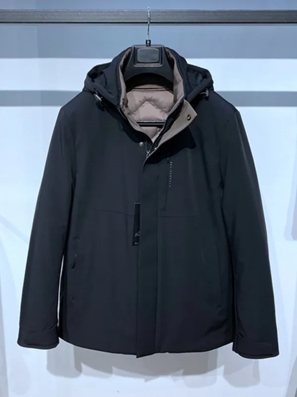 

Men's down Jaet Zipper Sle Detachable Hood Stand Collar Warm Versatile Du down Filling Bla Nylon Fabric Regular Fit