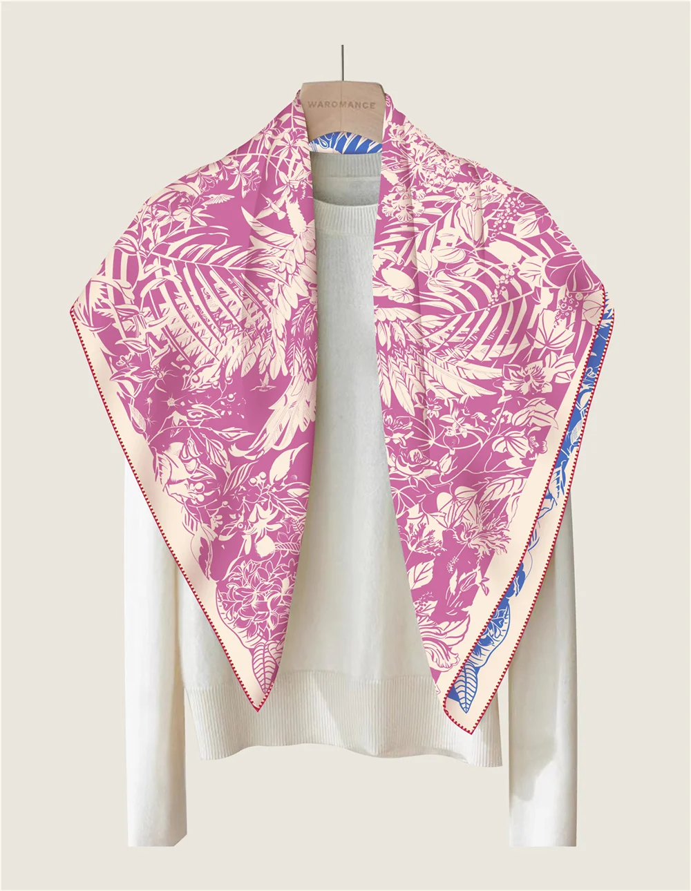 POBING Handgerollt Twill Seidenschal Frauen Wald Doppelt Gedruckt Quadratische Schals Wraps Echarpes Foulards Femme Hijab 90CM – Detail 9
