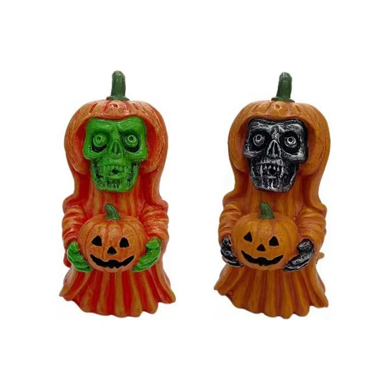 Pumpkin Head Skull Decoration Skeleton Figurines Cool Statue Skull Halloween Skull Horrible Ornaments For Home Decor