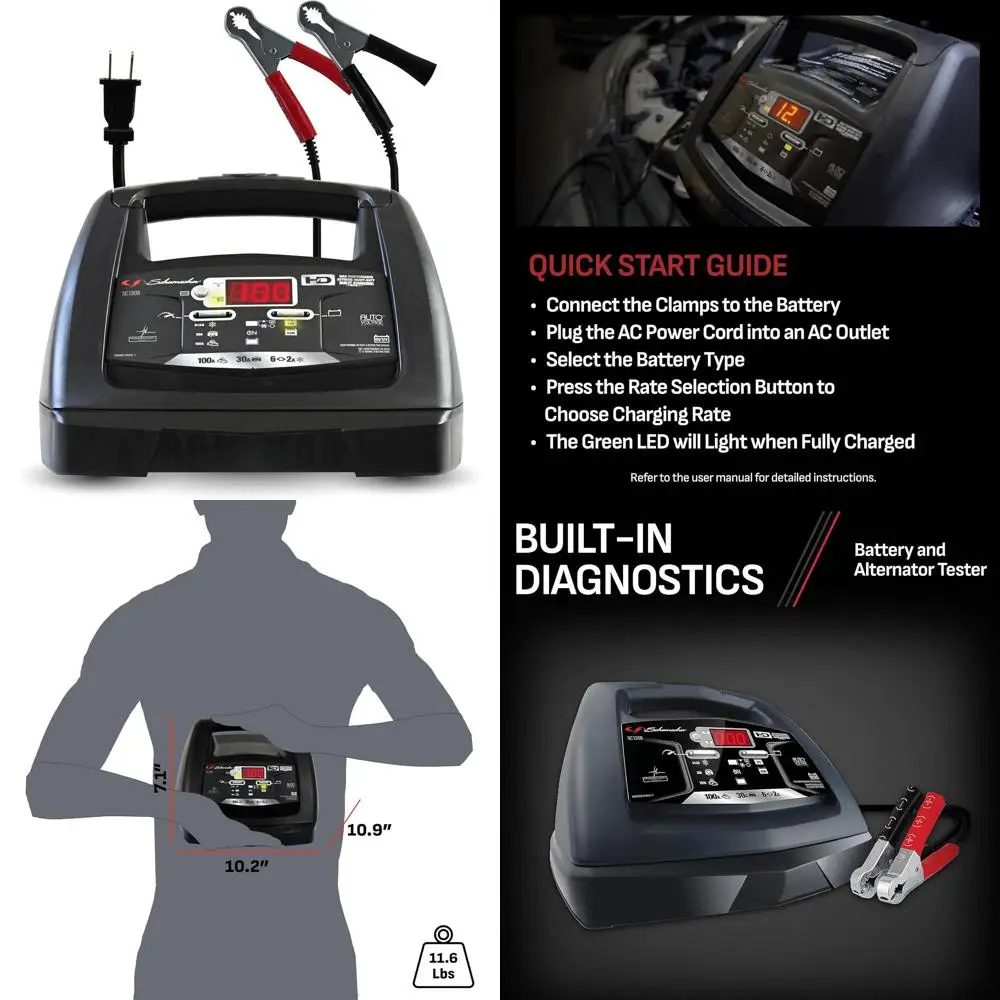 

6A Car Battery Charger and 100A Engine Starter, 6-in-1 Solution, Maintainer, 30A Boost, for 6V/12V Power Sport, Automotive, and