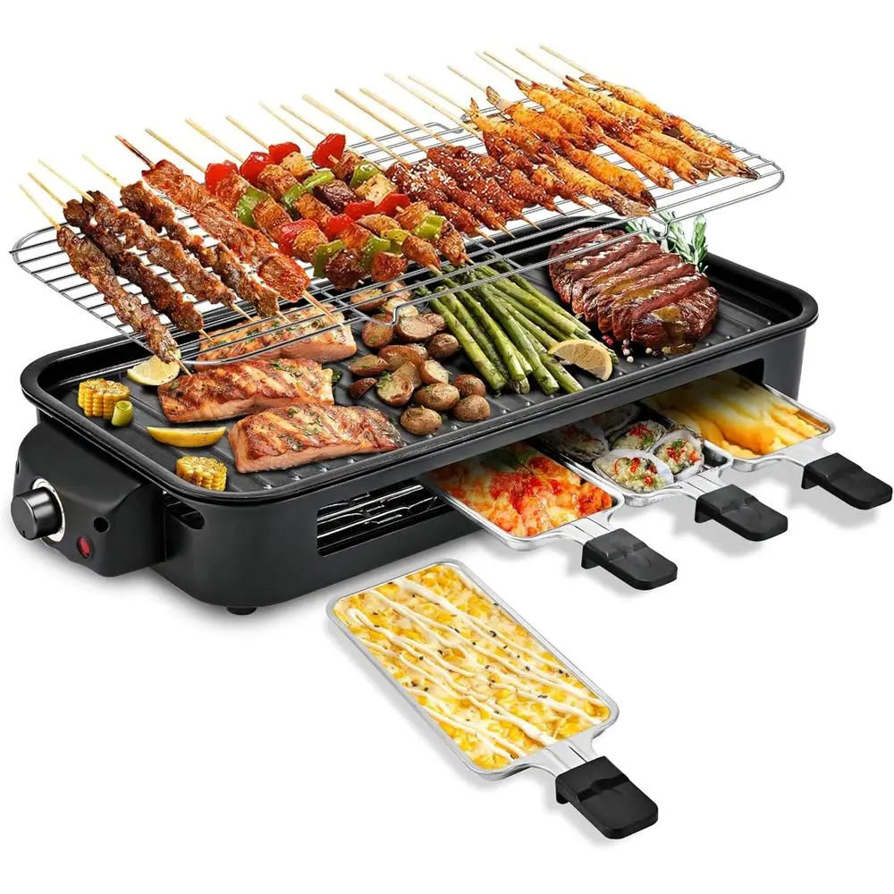 

Dual-Function Indoor Grill with Removable Non-Stick Plate, Adjustable Temperature, Dishwasher Safe, 1800W, Large Smokeless Gridd