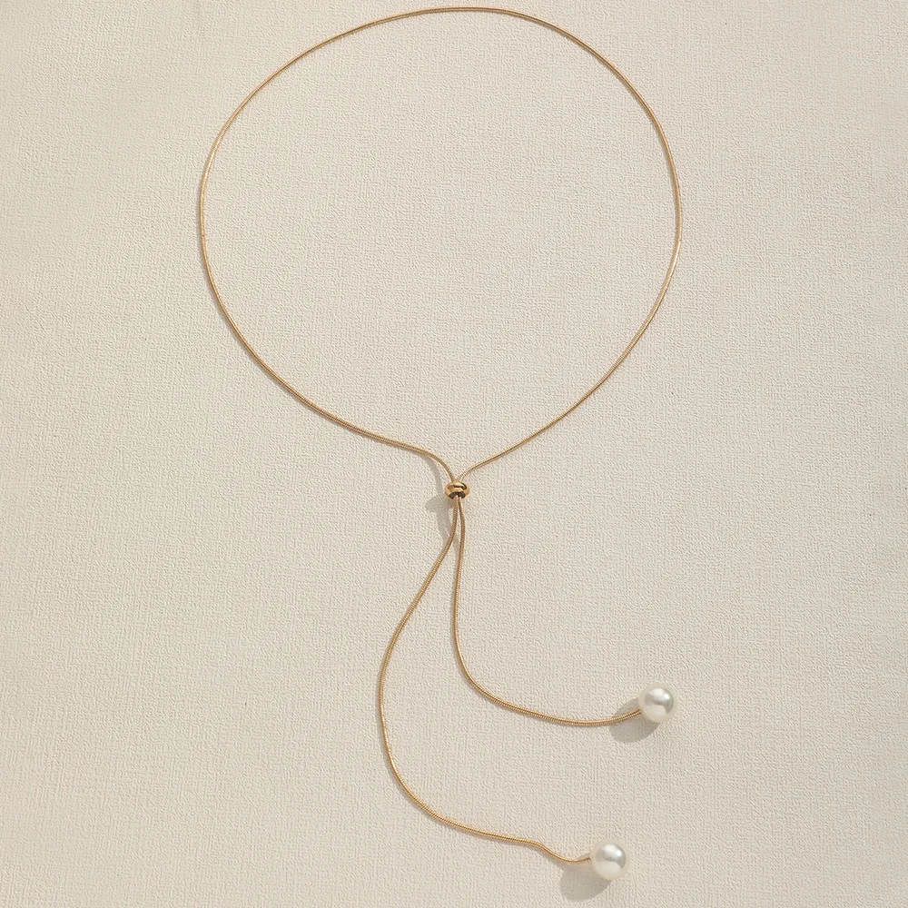 Simple Faux Pearl Pendant Adjustable Long Sweater Chain Necklace Female Necklace Jewelry Ornament Gift image 3