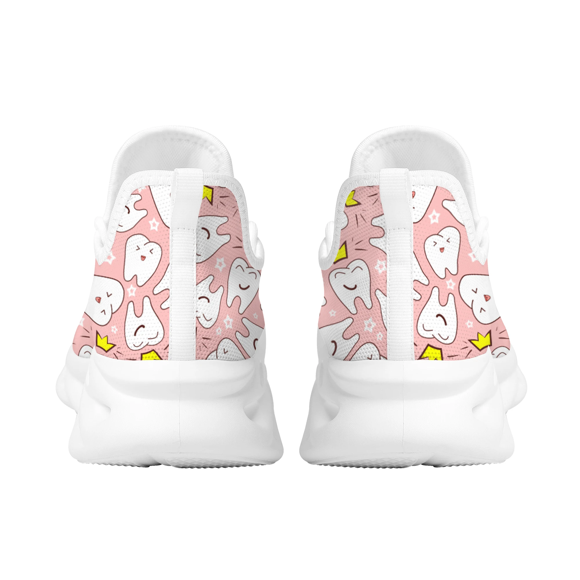 Pink Crown Teeth Angel Print Mesh Flat Shoes Casual Outdoor Street Trend Lace-up Sneakers Light Non-slip Adult Running Shoes