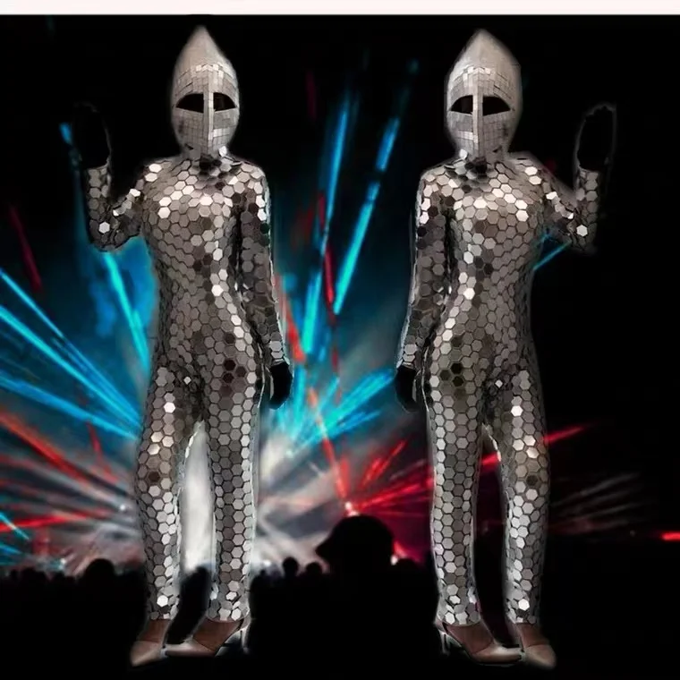 Silver Mirror One-piece Stage Costume Bar Men And Women Alien Future Technology Stage Costume