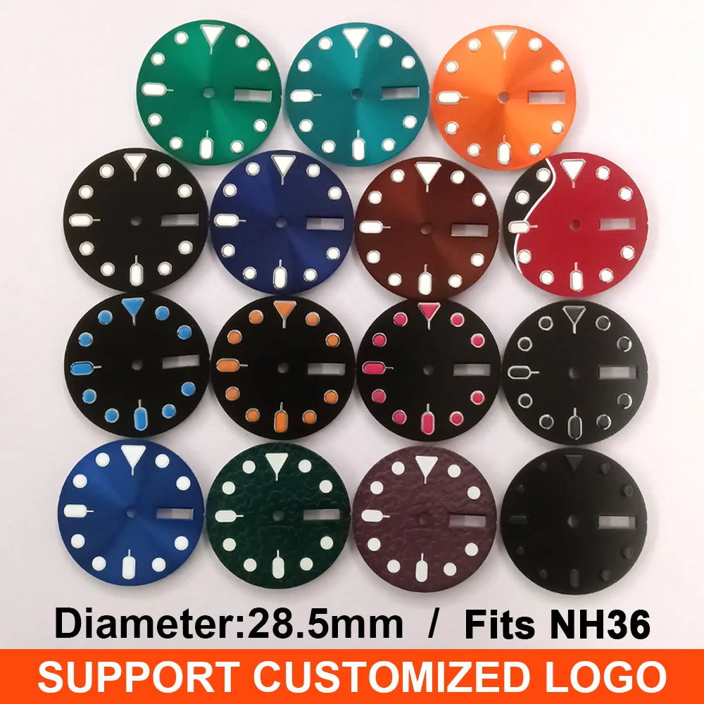 حركة NH36 قرص معقم مضيء بقطر 28.5 ملم يدعم قرصًا مخصصًا