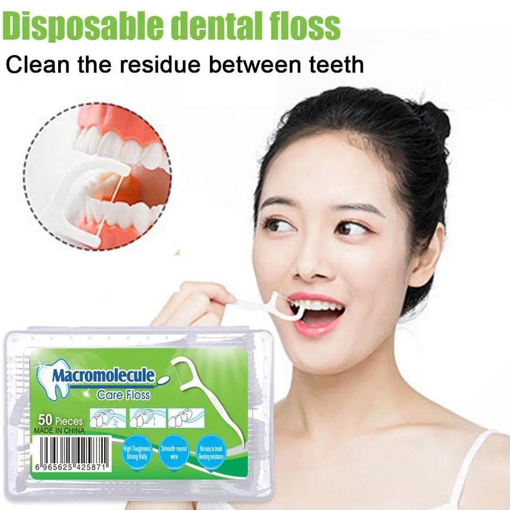 Disposable Dental Floss 50pcs Interdental Cleaning Toothpicks With Thread Dental Cleaning Tools For Teeth Oral Hygiene Supp E2v6