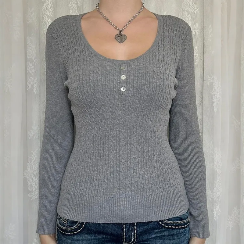 

casual euramerican o neck knitted slim basic sweaters y2k aesthetic solid french vintage office lady women clothes harajuku tops