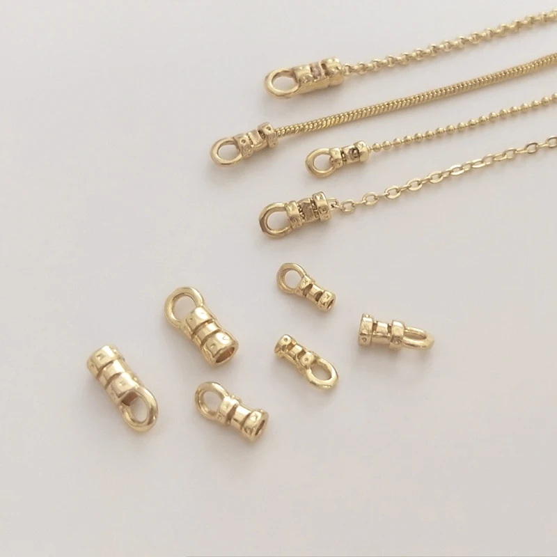 20Pcs 18K Gold Plated Brass Crimp End Caps with Loop Tube Barrel Chains Ends Cap for Diy Leather Cords Bracelet Jewelry Making