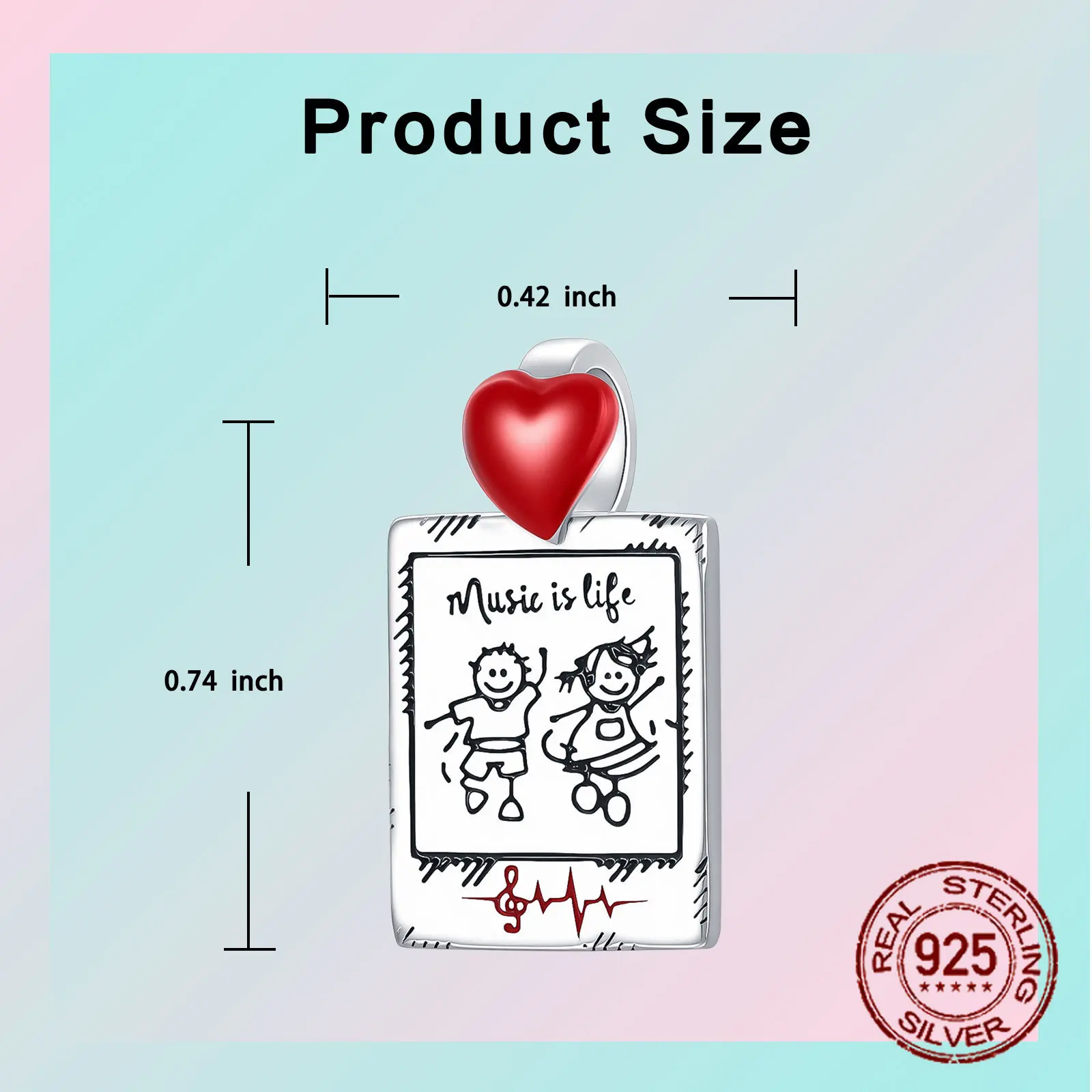 

Girl Music is Life Dangle Charm S925 sterling Silver Red Heart Design beads Fit Bangle Bracelet Necklace DIY Jewelry Gift