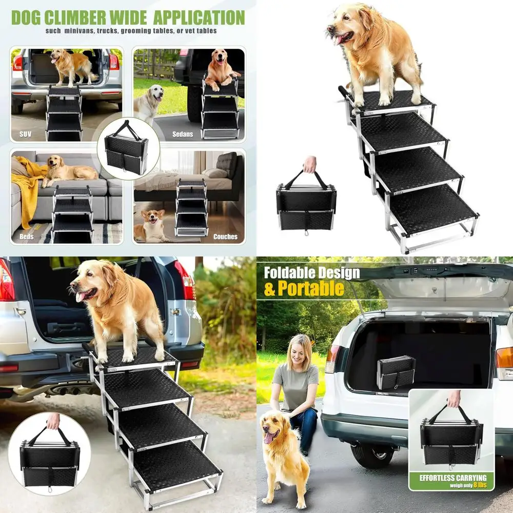 

Collapsible Non-Slip Dog Steps - Lightweight Aluminum Pet Ramp for Vehicles with 4 Treads