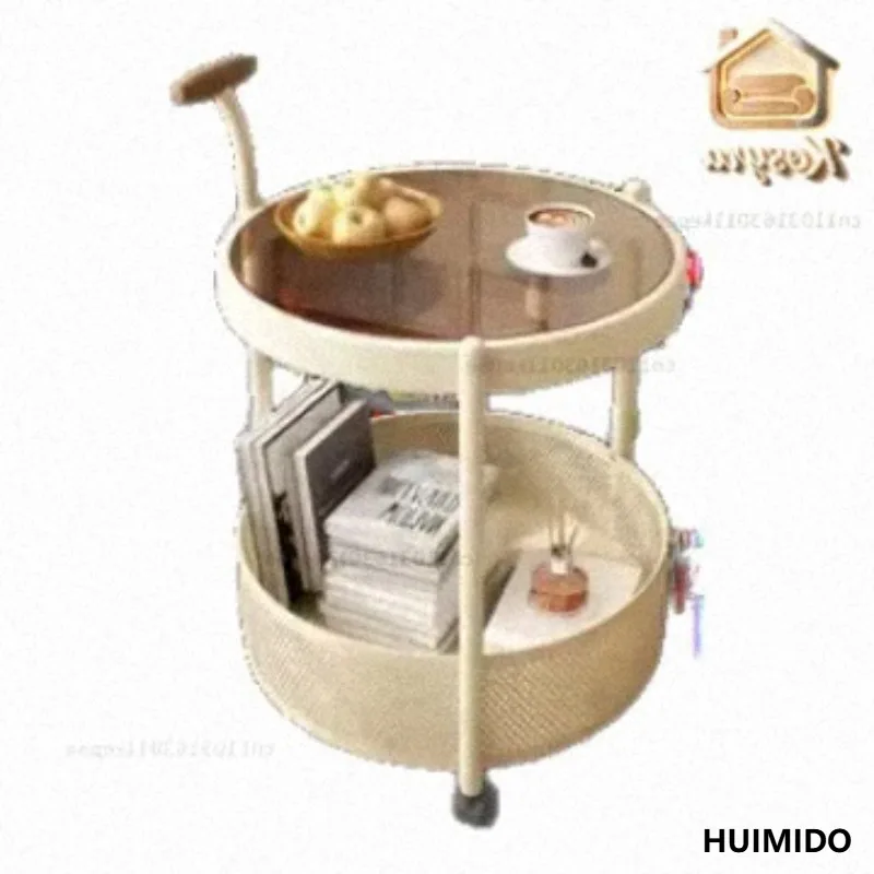 French light luxury high-end sense removable glass trolley side table living room sofa small coffee table bedroom bedside table
