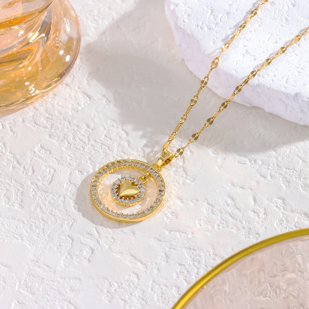 Top Luxus Doppel Schicht Zirkon Kristall Anhänger Halsketten Für Frauen 18K Gold Überzogene Edelstahl Hals Kette Schmuck Mädchen geschenk